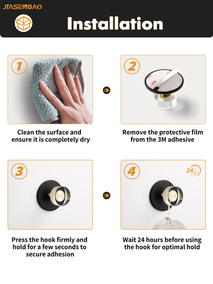JIASENBAO 4 Pack Adhesive Crystal Towel Hooks for Bathrooms Black Wall Hooks for Hanging Robe Coat Hooks Kitchen Decorative Heavy Duty Zinc Alloy