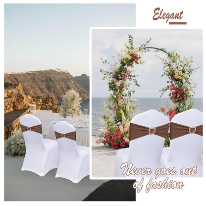Fbewom Brown Chair Sashes 60 Pack Spandex Brown Sashes for Chairs Universal Spandex Chair Sashes Bands with Heart Buckle Slider for Wedding Banquet Party Decorations