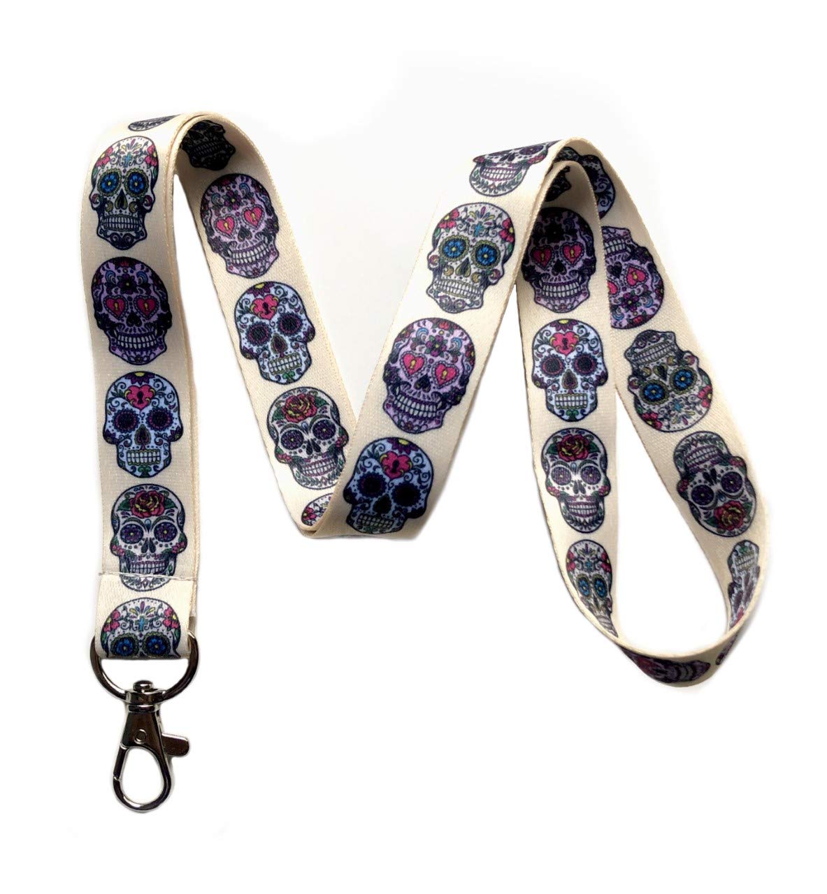 Colorful Sugar Skulls Print Lanyard Key Chain Id Badge Holder