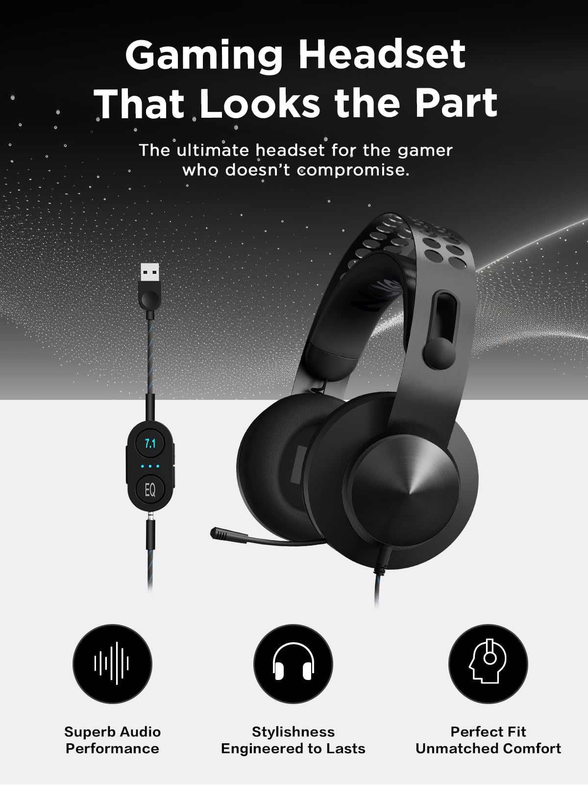 Lenovo Legion H500 PRO 7.1 Surround Sound Gaming Headset, Noise-Cancelling Mic, Memory Foam & PU Leather Earcups, Stainless Steel Headband, PC, PS4, Xbox One, Nintendo Switch, GXD0T69864, Black