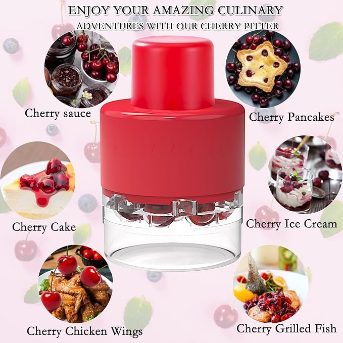 7-in-1 Cherry Pitter Tool,Multi-Function Pitting Tool, Portable Cherries Corer Stoner Seed Tool with Lock Design, Fruit Pit Remover for Cherry Jam (Wine Red)