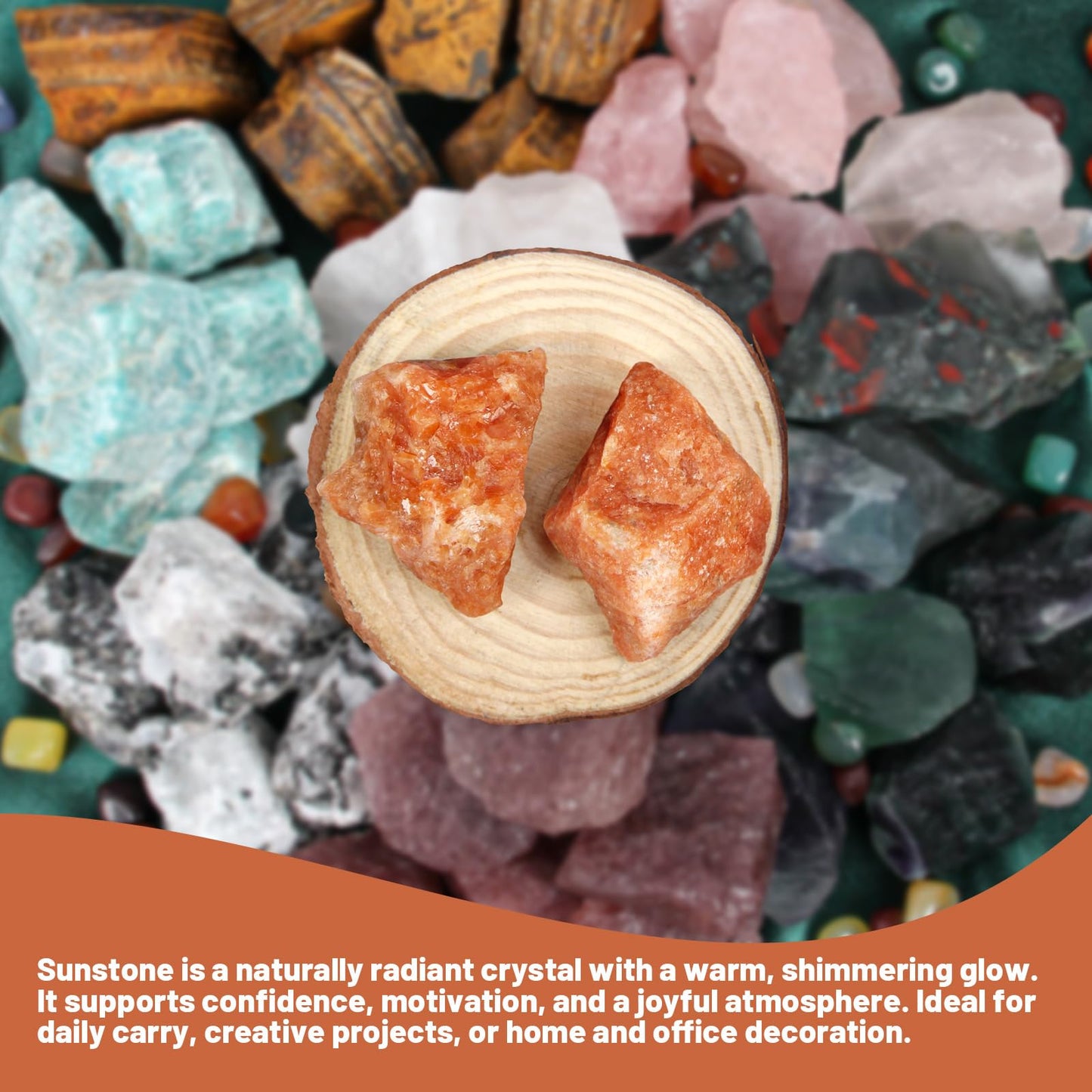 1.1lb Bulk Raw Sunstone Rough Crystal-Natural Sunstone Raw Stones Crystal for Tumbling, Cabbing, Fountain Rocks, Decoration, Polishing, Wire Wrapping, Wicca & Reiki Crystal Healing