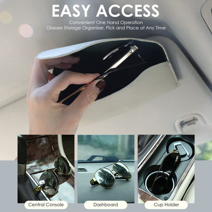 KEVANCHO Magnetic Sunglass Holder for Car Visor Clip, Leather Car Glasses Holder, Visor Accessories Eyeglasses Holder Glasses Storage Case (02-Grey)