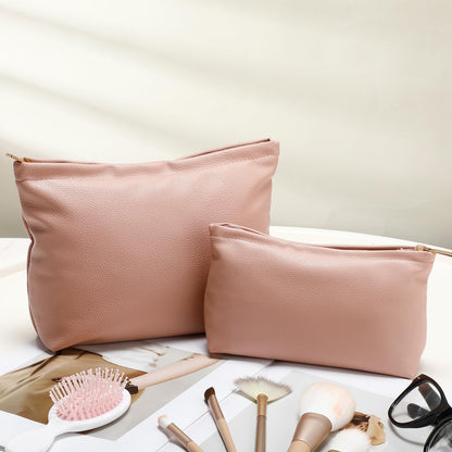 Kigeli 2 Pcs Small Makeup Bag Set for Purse PU Leather Cosmetic Bag Makeup Travel Toiletry Pouch Aesthetic Preppy Organizer Storage Pouch Gift for Teacher Mother Day Women(Pink)