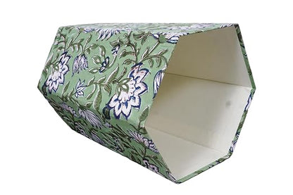 3.3 Gallon Cotton Hand Block Printed Paper Waste Basket |Small Decorative Trash Can for Housewarming Gifts in Living Room, Bedroom, Bathroom | Eco-Friendly, Plastic-Free (1, L Green Blue FLOWAR)