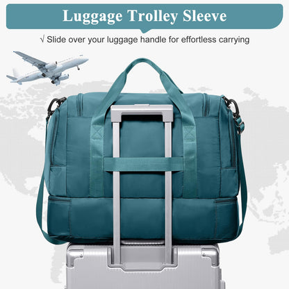 Travel Duffle Bag, Weekender Bags for Women,Carry On Overnight Personal Item Travel Bag with Shoes Compartment,Peacock Blue