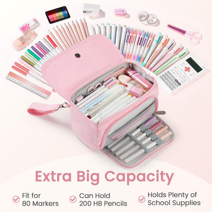 Sooez Super Large Pencil Case, Big Capacity Pencil Bag with 3 Compartments, can hold 100 pencils, Cute Pencil Pouch with Zipper, Portable Stationery Pen Bag, School Supplies For Teen Girl, Sky Blue