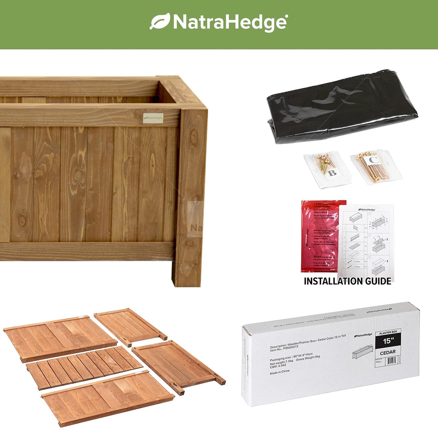 NatraHedge (44" Lx 15" W x 15" H (Brown) Hampton Classic Wooden Planter Box Indoor and Outdoor Rectangular Garden Planter Use for Patio, Yard, Greenhouse, Vegatable, Flowers, and Herb