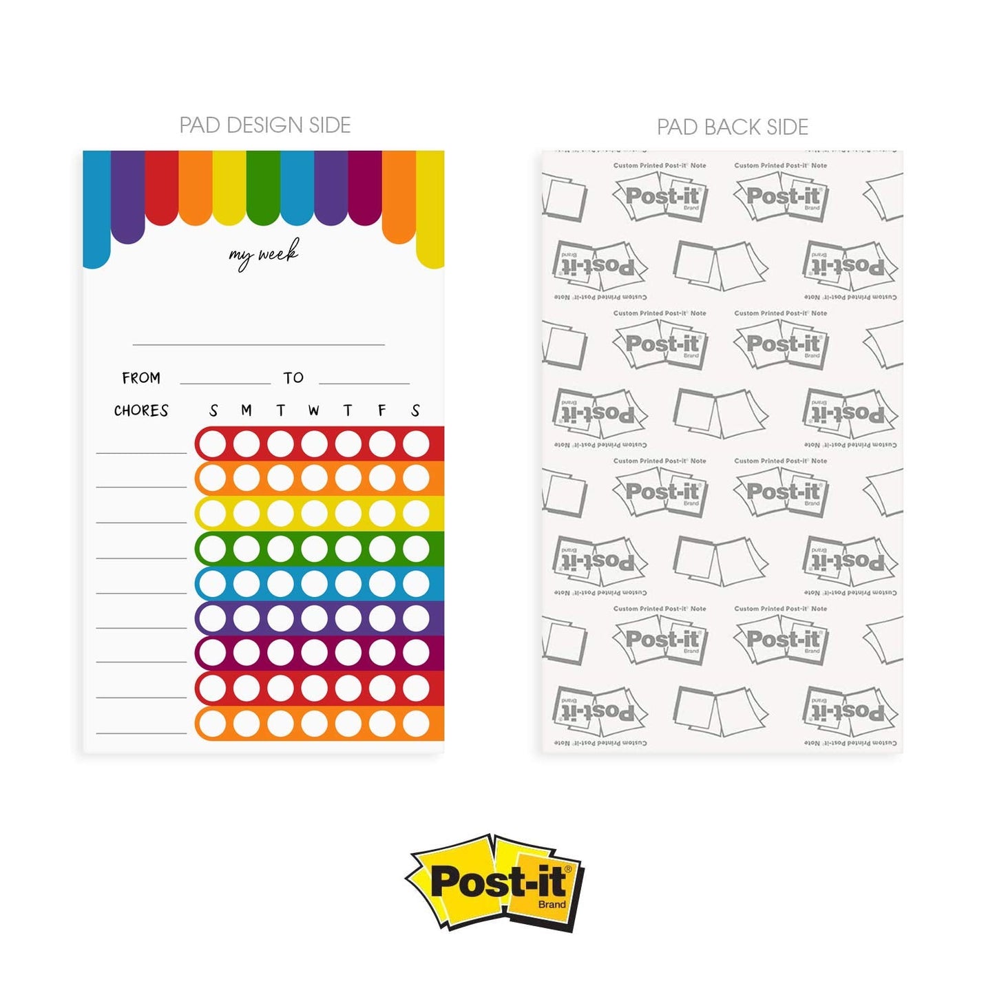 Cheerful Rainbow Weekly Chore Chart / 6" x 10" Sticky Note Fill in Task List/Engaging Week Assignment List