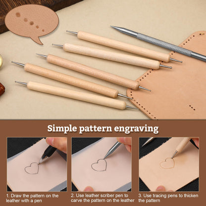 Leather Stamping Tools, Leather Carving Set, Working Kit for Beginners with Wood Burning Kit, Stamp Punch Set and Adjustable Swivel Knife, Carving Working Saddle Making