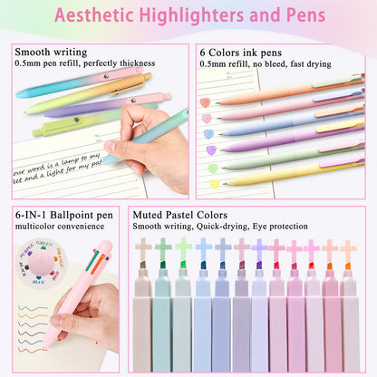 52Pcs Aesthetic Bible Study Supplies,Bible Journaling Kit Note Taking Sets for Women, with Large Rainbow Pencil Pouch, Journal Notebook,No Bleed Highlighters and Pens,Sticky Notes, (Multicolor)