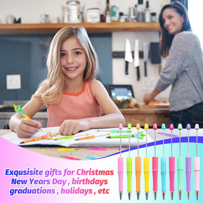 DASTTUIS 150 Pieces DIY Beadable Pen Kit – 50 Plastic Ballpoint Pens with Refills & Bags – School Supplies, Office Accessories & Decorative Items for Students & Teachers （Sweet）