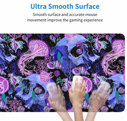 Mouse Pad Gaming, Large XXL Mouse Pads, Non-Slip Rubber Base Mousepad, Keyboard Mouse Mat Desk Pad with Stitched Edges, 35.4x15.7 inch Bright Psychedelic Skulls