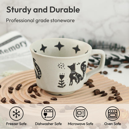 LINVIA Ceramic Coffee Mug, 11 oz Small Novelty Unique Teacup with Handle, Stoneware Cup for Tea Mocha Latte Cappuccino (Fox)