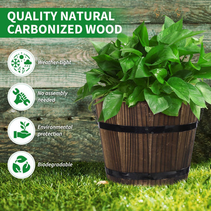 Healeved Wooden Round Barrel Planter Flower Pot for Succulents with Permeable Bottom 7.08X7.08X5.9 Inches Indoor Outdoor Home Office Garden D Cor