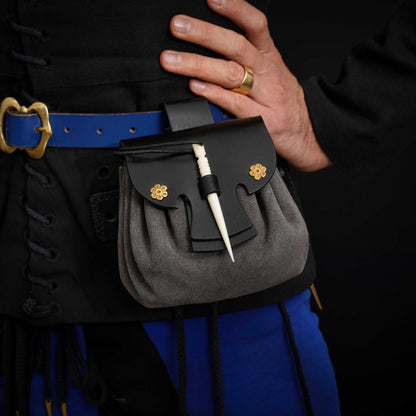 Mythrojan Leather Pouch Medieval Belt Bag Renaissance Bag Viking Suede Leather Waist Purse for Renaissance Costume Accessories LARP Cosplay Coin Purse Vinatge Style Pouch - Grey, 3.5"