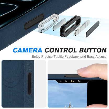 SHIELDON Genuine Leather Case for iPhone 17 Pro Max 6.9" 2025, [Camera Button Updated], Compatible with Magsafe, Magnetic Wireless Charging, Slim Fit, Non-Slip, Anti-Scratch, Shockproof - Navy Blue