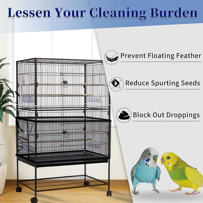 Daoeny 2Pcs Large Bird Cage Cover, Adjustable Parrot Nylon Airy Soft Mesh Net, Universal Seed Feather Catcher, Birdcage Cover Skirt Sheer Guard for Parakeet Macaw Round Square Cages