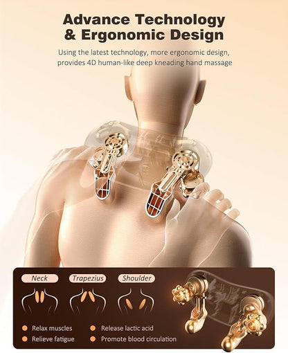 Neck and Shoulder Massager with Heat, Cordless Back and Neck Massager, Upgraded Graphene Heating, 4D Shiatsu Deep Kneading Massage for Shoulder, Back Pain Relief, Gifts for Dad Mom Friend (Beige)