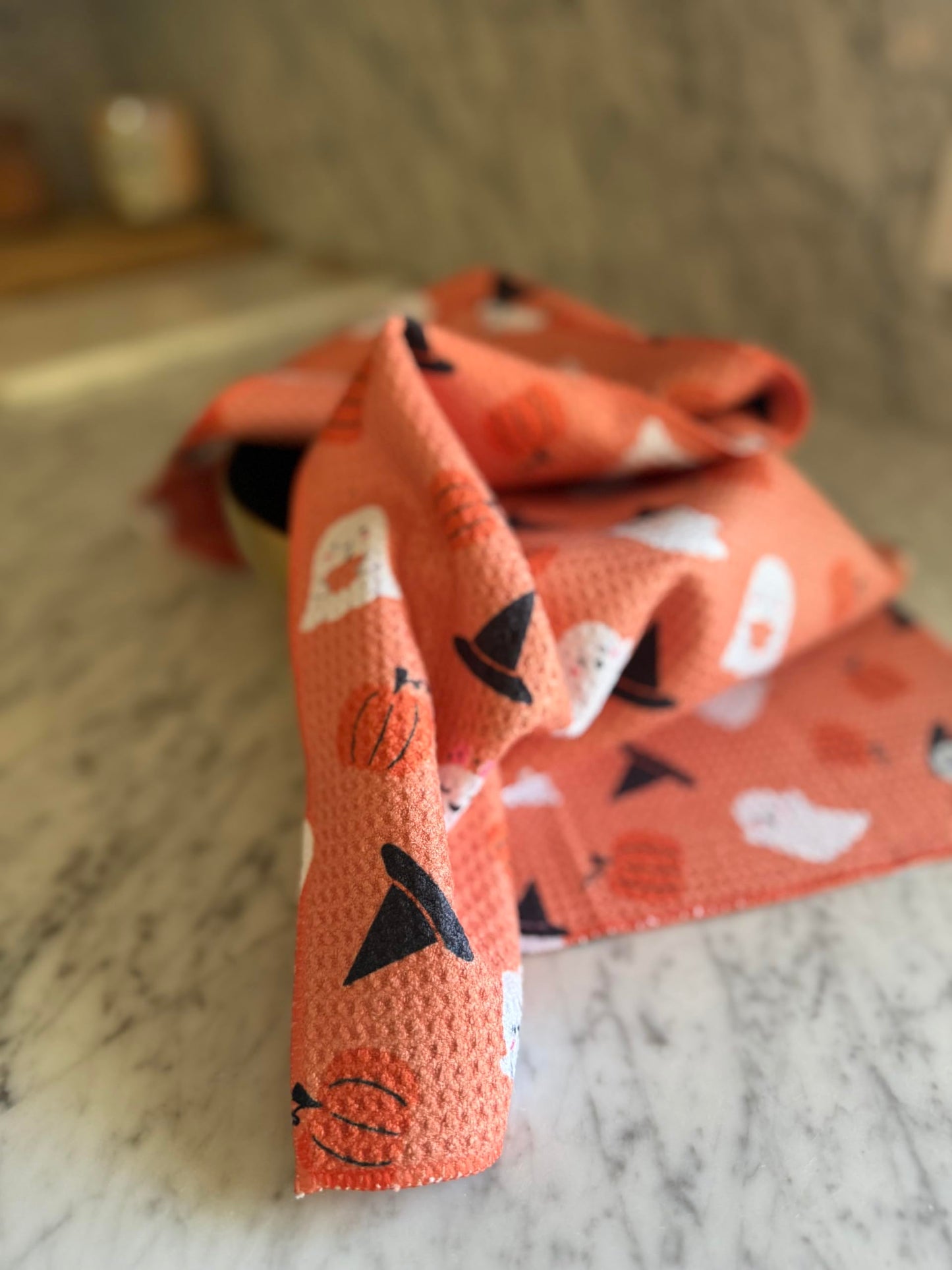 Desert Aqua 2 Pack || Double Sided|| Not Your Ordinary Kitchen Towels || Dish Towels || Quick Dry || Waffle Weave Microfiber || Designer Prints || Highly Absorbent || Hanging Hook (Halloween Boo)