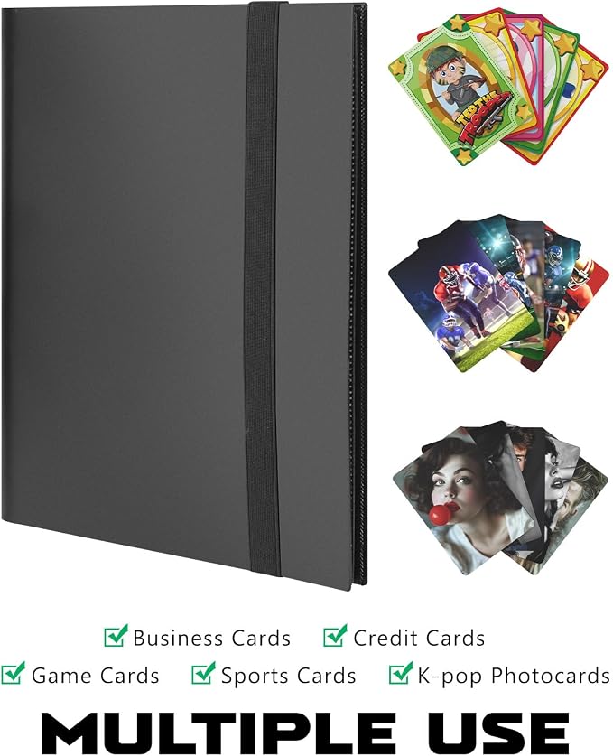 Lzerking 2 Pack 9 Pockets Trading Card Binder, Black, 40 Sheets, 720 Cards, Baseball, Football, Basketball, K-pop Photocard