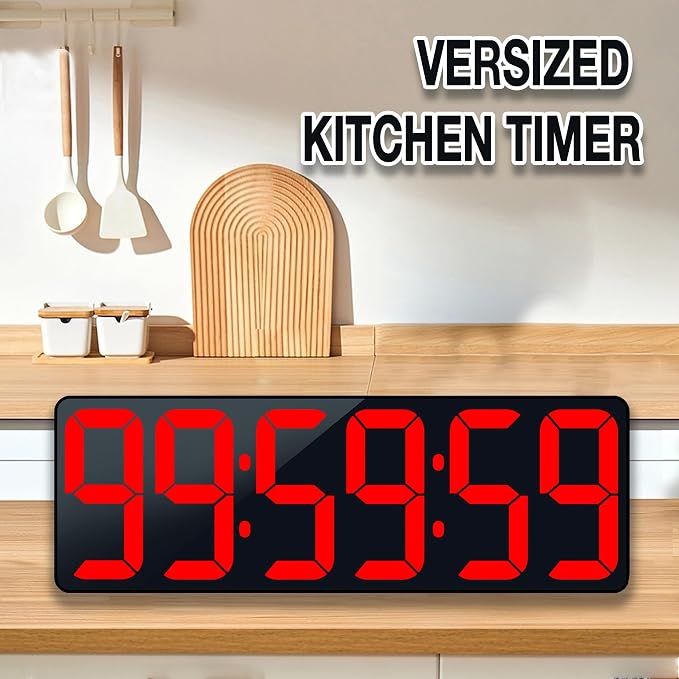 17.2" Large Digital Timer Wall Clock with Remote Control, Count Down Up Digital Timer, Auto DST LED Big Digital Clock for Bedroom Kitchen Living Room Office Gym Home Decor, Red