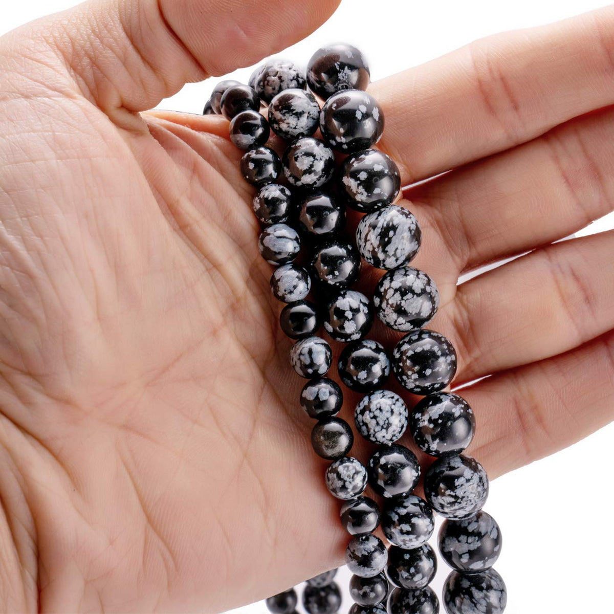 BEADIA Natural Snowflake Obsidian Stone Round Loose Semi Gemstone Beads for Jewelry Making 8MM 44PCS