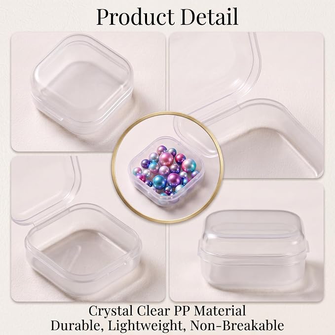Jetec 6 Pieces Mini Plastic Clear Beads Storage Containers Box for Collecting Small Items, Beads, Jewelry, Business Cards, Game Pieces, Crafts (1.4 x 1.4 x 0.7 Inch)