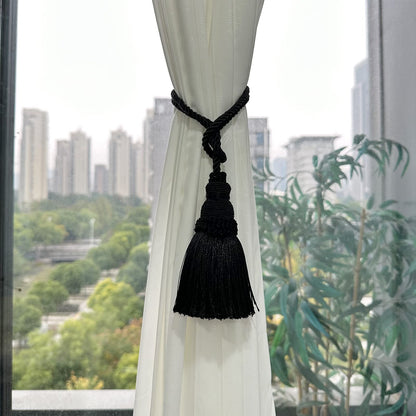 Fenghuangwu 4 Pack Curtain Tie Backs Rope Tassels for Curtains Drape tiebacks Handmade Outdoor Home and Outdoor Decorative (Black, 4p)