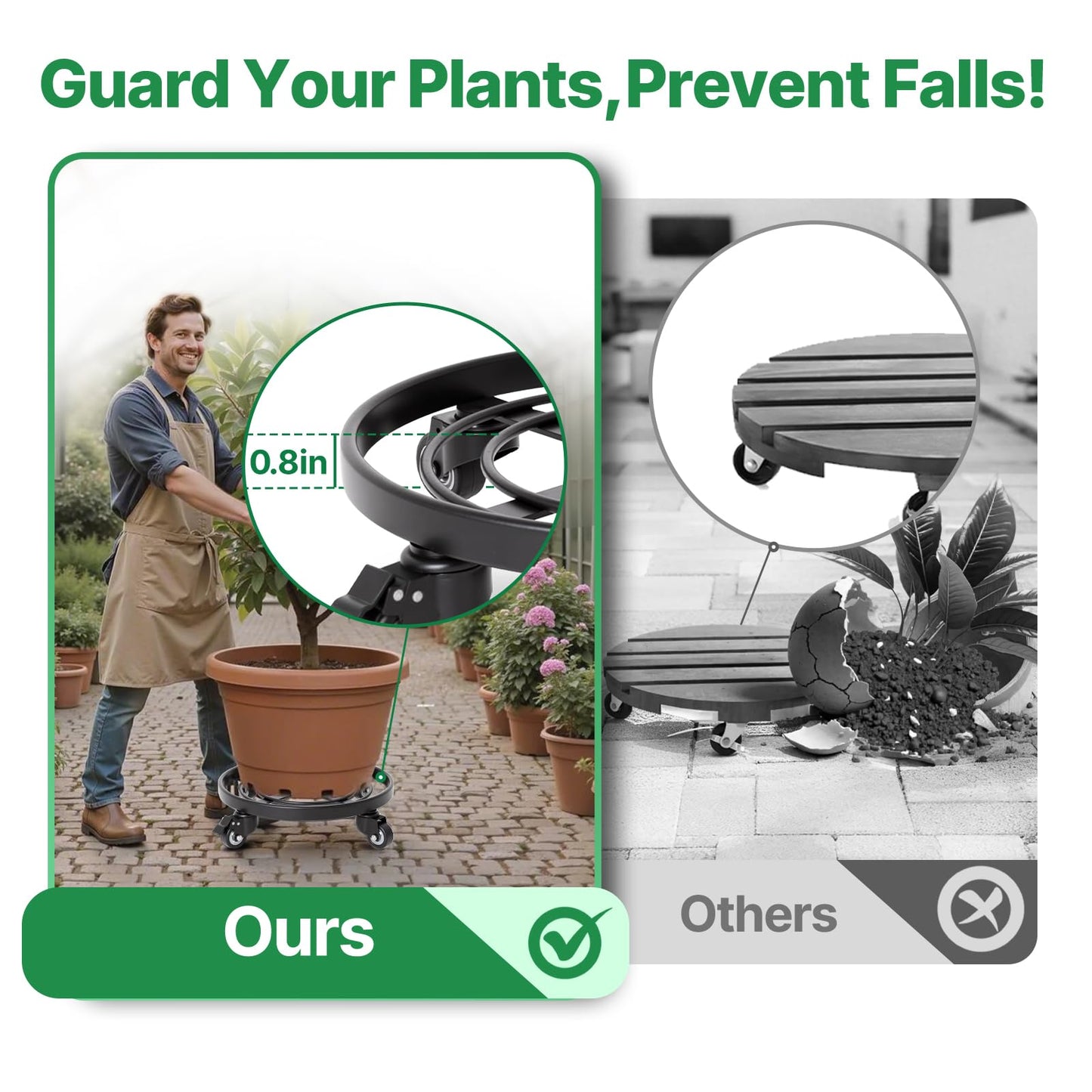 AMAGABELI GARDEN & HOME Metal Plant Caddy with Wheels Heavy Duty Iron Rolling Casters Plant Stand 2 Pack 12" Rollers Round Flower Pot Rack on Dolly Holder Indoor Outdoor Planter Trolley