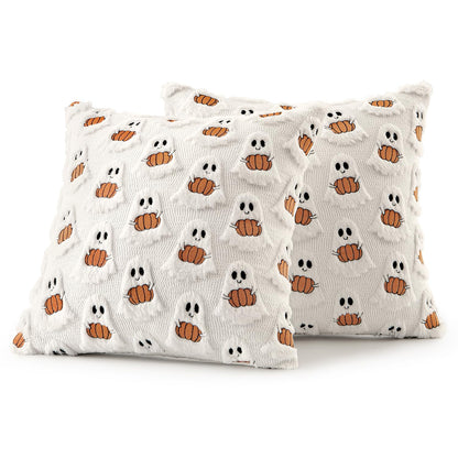 MIULEE Halloween Pillow Covers Decorative Fall Cute Ghost Plush Faux Fur Pillows 20x20 Inch Set of 2 Soft Pumpkin Accents for Sofa Couch Bed Living Room Festive Home Decor, White Rust