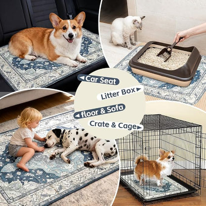 Washable Pee Pads for Dogs, 2 Pack Reusable Puppy Training Pads 72"x72" Super Absorbent Waterproof Dog Training Pads, Non-Slip Potty Pads, Whelping Pads Litter Mat Navy & Ecru