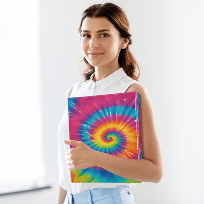 Tie Dye Round Ring Binders 1.5 Inch Rainbow 3 Ring Clipboard Binder for Office School Work Supplies File Folder 200 Sheet Capacity