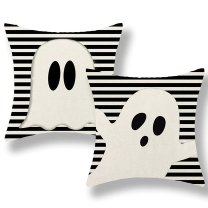 DAFENA Halloween Pillow Covers 18x18 Inch 2 Pcs Black Striped Cream Cute Spooky Ghost Fall Decor Throw Pillows Autumn Outdoor Seasonal Decoration Pillowcase Linen Cushion Cover for Couch Sofa