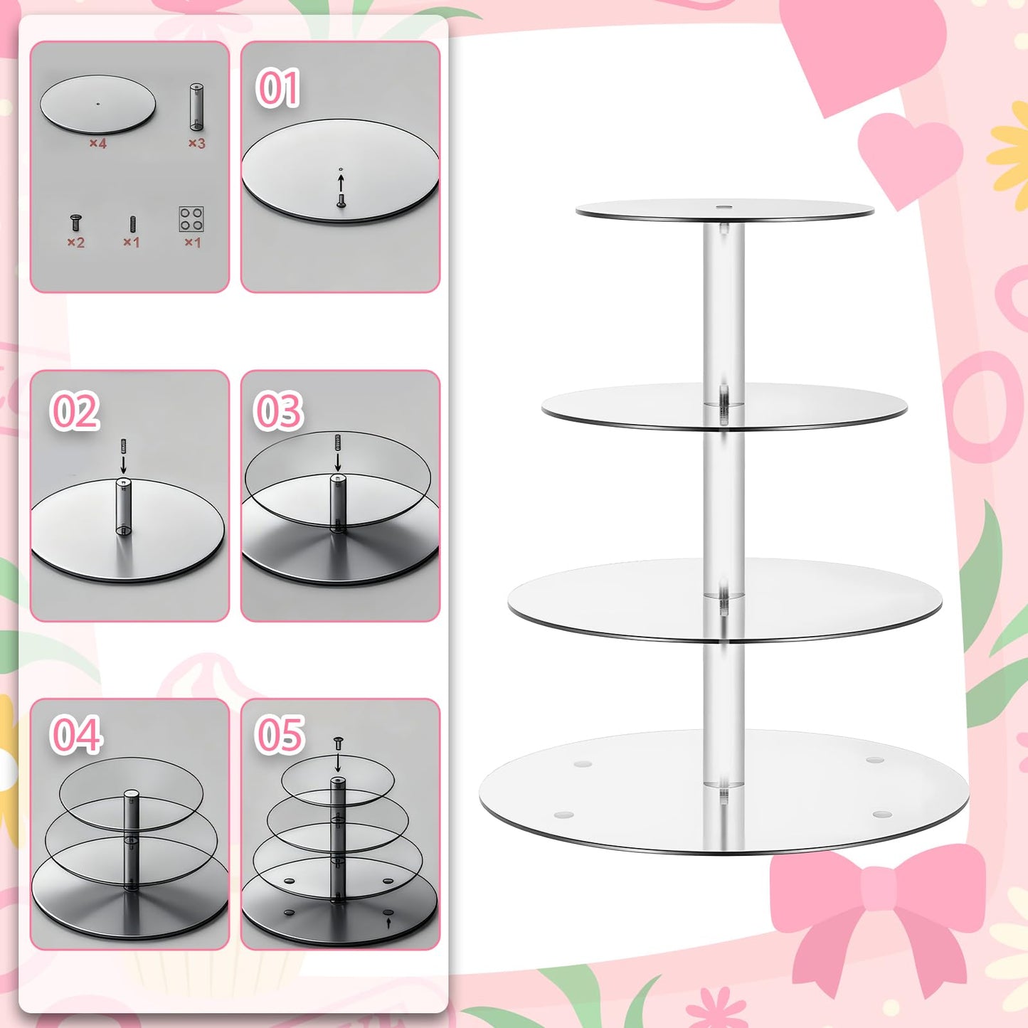 4 Tier Acrylic Cupcake Stand, Cupcake Tower Stand Clear Dessert Tower