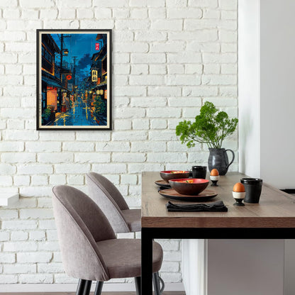 Japanese Tokyo Tea House Canvas Wall Art Japanese City Street Cafe Scene Picture Print Modern Ukiyo-e Decor Poster for Japanese Home Bedroom Decorations Artwork12x16in Black Framed
