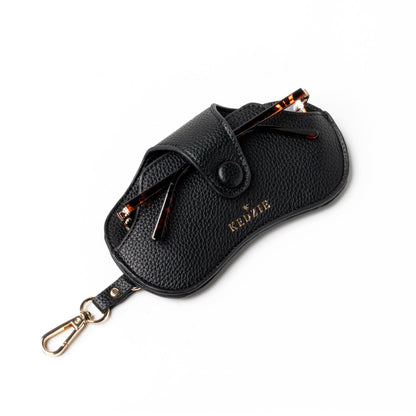 KEDZIE Eclipse Eyewear Case Unisex Vegan Leather Eyeglass Case Pouch with Snap Closure - Black
