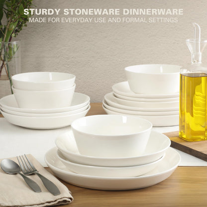 Gibson Home Summer Shades 16 Piece Plates and Bowls Dishes Service for 4 Porcelain Dinnerware Set - White