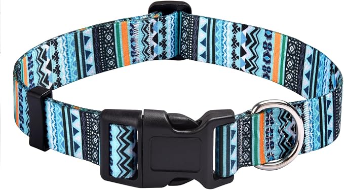 MarukoPet Dog Collar, Adjustable for Small Medium Large Dogs Puppy, Cute Design with Bohemia Floral Tribal Geometric Patterns Boys Girls Dog Collar(Green Bohemia-M)