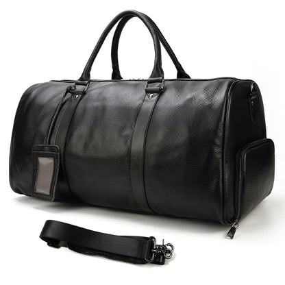 Leather Travel Duffle Bag with Shoe Pouch, Cabin Friendly Weekender Overnight Bags, Carry On Sports Gym Bag for Men Women