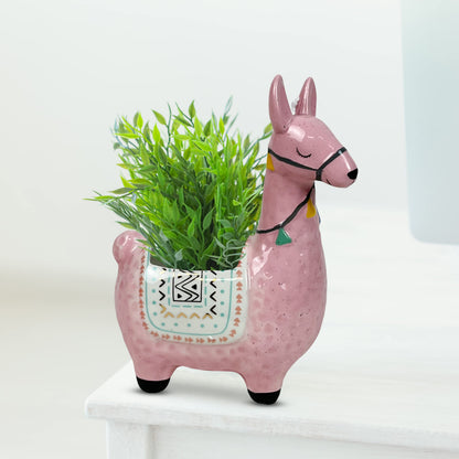 LLOTSA Llamas Ceramic Llama Planter for Succulent Plants Cute Alpaca Decor for Home, Office 8 1/2 Tall with Drain Holes Perfect for Cactus or Small House Plant Decoration (Pink)