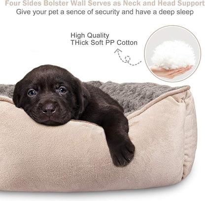 JOEJOY Rectangle Dog Bed for Large Medium Small Dogs Machine Washable Sleeping Dog Sofa Bed Non-Slip Bottom Breathable Soft Puppy Bed Durable Orthopedic Calming Pet Cuddler, Multiple Size, Beige