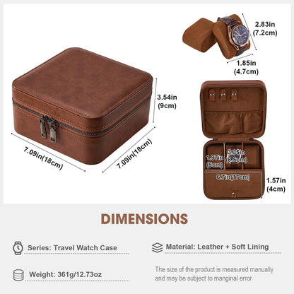 ProCase Travel Watch Case, 3 Slots PU Leather Mens Jewelry Box, Portable Watches Cufflinks Accessories Storage Case, Zippered Carrying Organizer Bag for Man -Lightbrown
