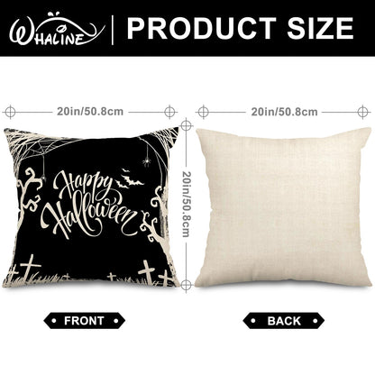 Whaline Happy Halloween Pillow Cover 20 x 20 Inch Pumpkin Spider Web Pillow Case Black Linen Throw Cushion Cover Cushion Cases for Home Office Halloween Sofa Bed Decoration, 4Pcs