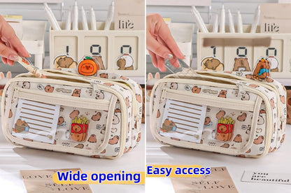 VTYFRY Cute Kawaii Pencil Case Pouch Cartoon Pen Box Holder Organizer for Office Workspace Supplies Desk Accessories Travel Essentials Aesthetic Trendy Cool Stuff Gift Large Capacity (Black Cat)