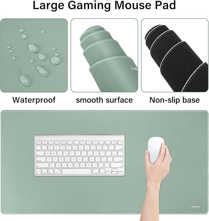 MOSISO Keyboard Mouse Pad Set, Large Gaming Mousepad&Keyboard Wrist Rest&Mouse Wrist Rest&Coaster, Ergonomic Non-Slip Mousepad&Easy Typing Cushion with Memory Foam for Home Office, Antique Green