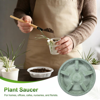 M METERXITY 2-Pack Plant Saucer, 6.3 Inch/16 cm Plastic Plant Trays Thicker for Pots/Indoor/Outdoor/Water Drainage and Protection, Flowerpot Drip Tray [Green Veins]