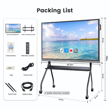 KEINONE 55'' 4K Smart Board, Android 14 OS 8+128 GB Interactive Whiteboard, Electronic Digital Whiteboard with Open App Ecosystem, Touchscreen Smart Board for Home, Office and Classroom, Gray