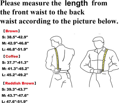 RC ROCKCOW Brown Leather Suspenders for Men Wedding Vintage Y Back Suspenders Tagger Snaps Wedding Party Best Groomsmen Gifts