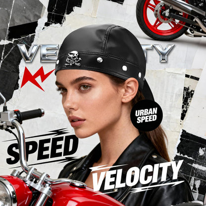 EYEOO Biker Cap Leather Head Wraps for Women Black Bandana Skull Cap Adjustable Motorcycle Biker Black Leather Bandana Motorcycle Accessories for Women Stylish Biker Head Wrap Doo Rag